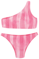 Pink stripes two piece bikini swimsuits watercolor style for Decorative Element png