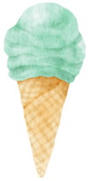 casquinha de sorvete de chocolate com menta no elemento de verão aquarela