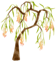 höstträd med gula blommor akvarell illustration för dekorativa element png