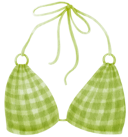 Green checkered bikini swimsuits in watercolor beach item png