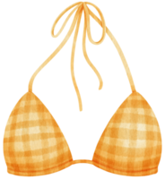 Yellow checkered pattern bikini swimsuits watercolor style png