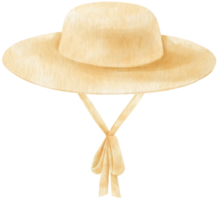 Cute yellow boater hat watercolor style summer fashion png