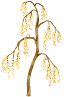 Autumn Tree with Yellow flowers watercolor illustration for Decorative Element png