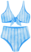 Blue stripes two piece bikini swimsuits watercolor style for summer decorative element png