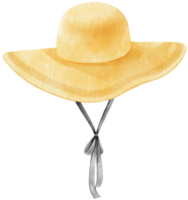 illustrazione dell'acquerello del cappello di paglia giallo carino per elemento decorativo estivo png