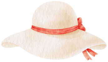 Cute White Straw Hat with ribbon watercolor illustration for Summer Decorative Element png