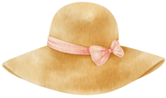 simpatico cappello di paglia con illustrazione ad acquerello a nastro per elemento decorativo estivo png