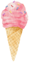 Strawberry Icecream cone watercolor illustration for Summer Decorative Element png