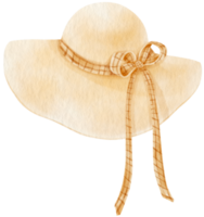 lindo sombrero de paja con ilustración de acuarela de cinta para elemento decorativo de verano png
