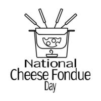 día nacional de fondue de queso, imagen de contorno esquemática de utensilios para hacer fondue, para un afiche o postal vector