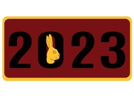 The symbol of the new year in the Chinese calendar, a yellow rabbit peeking out of the numbers of the new year vector