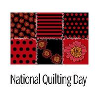 día nacional de acolchado, pequeño rectángulo cosido de jirones en colores negro y rojo, para una pancarta o afiche vector
