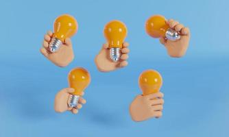 Hand holding light bulb. Great ideas competition, Creative idea concept, 3d render. photo