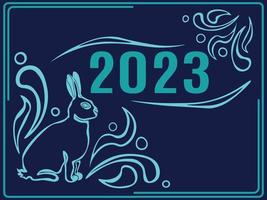 Chinese calendar new year symbol, blue water rabbit festive rectangular banner for design vector