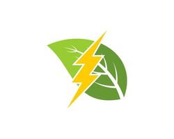 Green nature leaf with electrical lightning inside vector