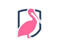 Simple shield with pink pelican inside vector