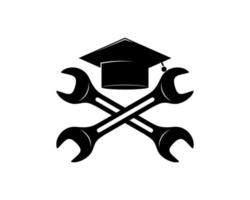 Cross repair wrench with graduation hat vector