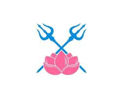 Trident crossed with lotus flower in the middle vector