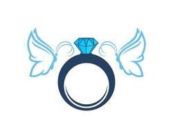 Diamond ring with two flying butterfly vector