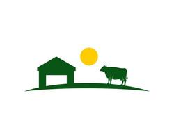 Green farm with ranch and cow vector