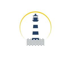 Lighthouse on the sea wave logo vector