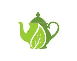 Green tea pot with green leaf inside vector