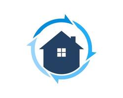 Circular arrow with simple house inside vector