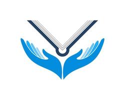 Opened hand with book on the top vector
