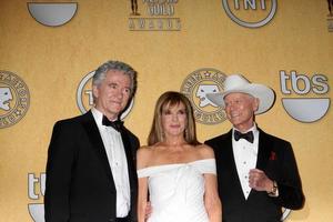 LOS ANGELES, JAN 29 - Patrick Duffy, Linda Grey, Larry Hagman in the Press Room at the 18th Annual Screen Actors Guild Awards at Shrine Auditorium on January 29, 2012 in Los Angeles, CA photo