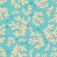 Marine seamless background with corals and bubbles on a blue background vector