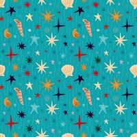 Seamless pattern with shells, corals, starfish on a blue background vector