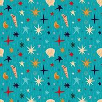 Seamless pattern with shells, corals, starfish on a blue background vector