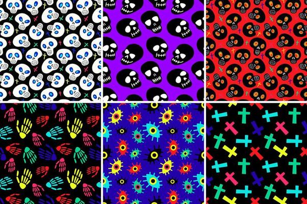 Halloween creepy scary seamless patterns.