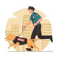 Police Officer with Dog on Duty vector