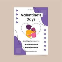 Happy Valentine's Day posters. Vector elegant template of a poster for a party of Valentine's day with paper hearts. Brochures design for promo flyers or covers in A4 format size.