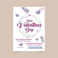 Happy Valentine's Day posters. Vector elegant template of a poster for a party of Valentine's day with paper hearts. Brochures design for promo flyers or covers in A4 format size.