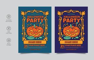 Vector set of Halloween party invitations or greeting cards with handwritten calligraphy and traditional symbols.