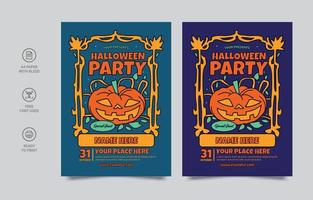 Vector set of Halloween party invitations or greeting cards with handwritten calligraphy and traditional symbols.