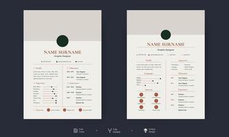 plantilla de carta de presentación y currículum moderno y limpio. plantilla vectorial para aplicaciones de trabajo empresarial, plantillas cv. membrete de currículum profesional, conjunto de vectores de perfil de descripción personal