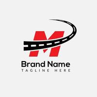 Transport Logo On Letter M Template. Road On M Letter, Initial Transport Sign Concept vector