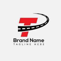 Transport Logo On Letter T Template. Road On T Letter, Initial Transport Sign Concept vector