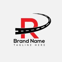 Transport Logo On Letter R Template. Road On R Letter, Initial Transport Sign Concept vector