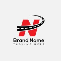 Transport Logo On Letter N Template. Road On N Letter, Initial Transport Sign Concept vector