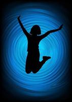 silueta cuerpo mujer salto con foco y lazo de cinta, ilustración vectorial vector