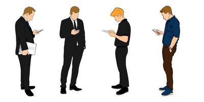 graphics silhouette Business man hold smartphone for connection by technology vector illustration