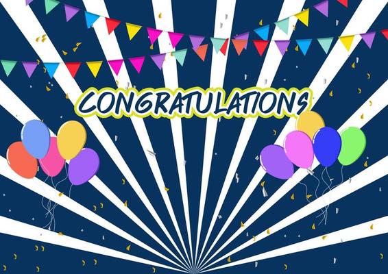 abstract background drawing style sunburst with text congratulations and ribbon balloon background blue color background vector illustration