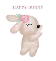 cute happy brown bunny watercolor animal nursery hand drawing illustration vector