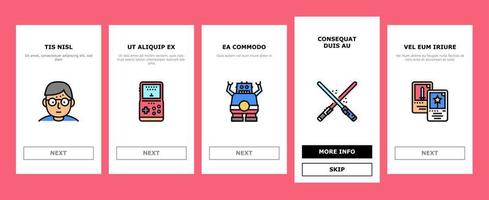 Geek, Nerd And Gamer Onboarding Icons Set Vector