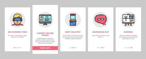 Geek, Nerd And Gamer Onboarding Icons Set Vector