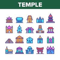 Temple Architecture Building Icons Set Vector